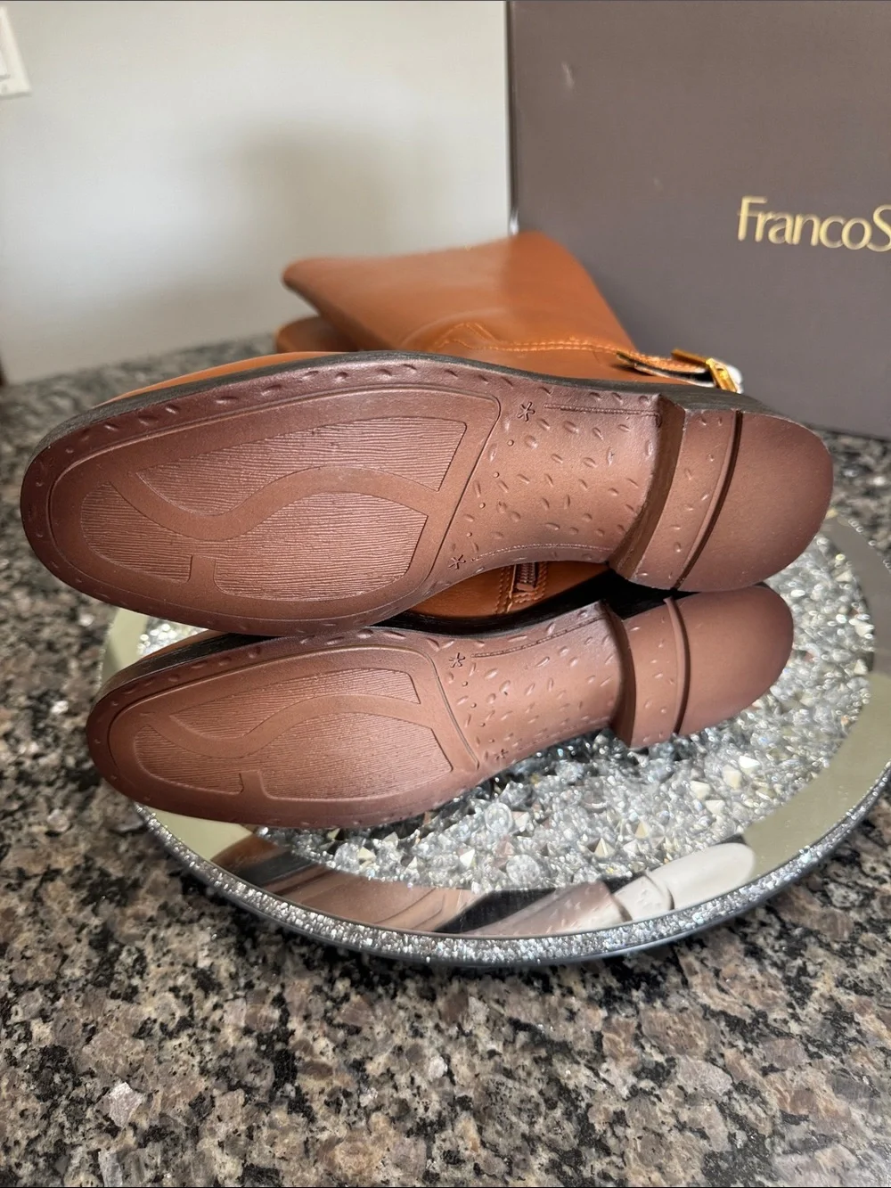 Franco Sarto Tall Cognac Over-the-Knee Boots with Gold Buckle NEW WIDE CALF 7